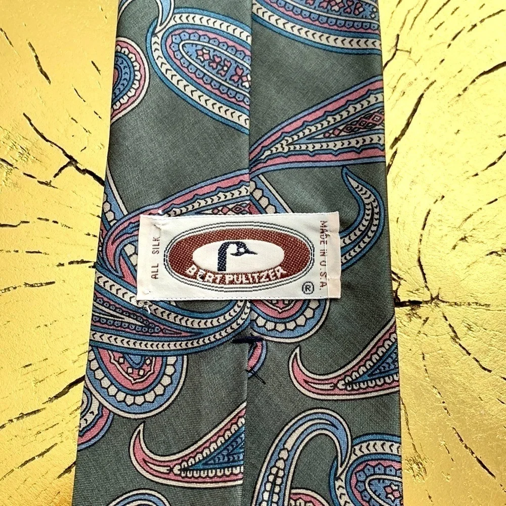 NWT pair 90’s Vintage Bert Pulitzer Paisley Ties. 100% Silk Burgundy/Olive Green